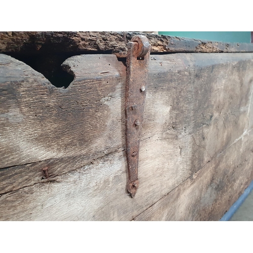 496 - An early oak and elm boarded Church Chest, with iron strap hinges, A/F. 2ft 3