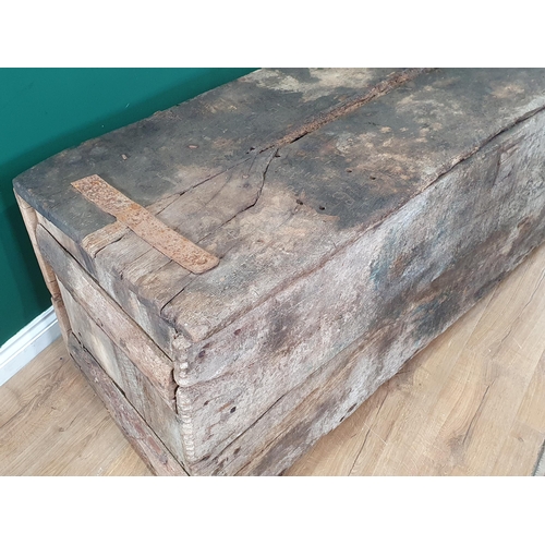 496 - An early oak and elm boarded Church Chest, with iron strap hinges, A/F. 2ft 3