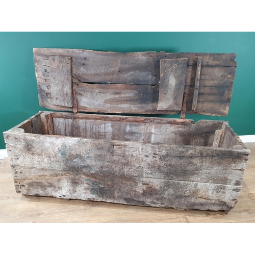 496 - An early oak and elm boarded Church Chest, with iron strap hinges, A/F. 2ft 3