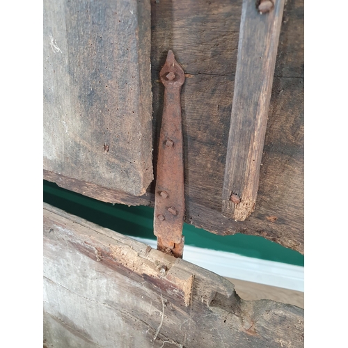 496 - An early oak and elm boarded Church Chest, with iron strap hinges, A/F. 2ft 3