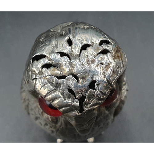 50 - A Victorian silver large owl Pepperette with coloured glass eyes, London 1862, maker: probably Georg... 