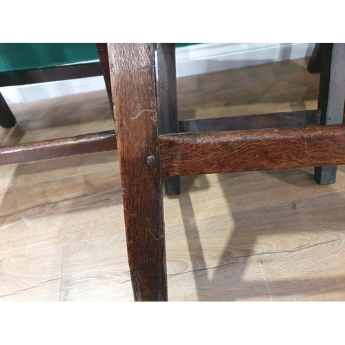 530 - A matched set of six antique oak Chairs with solid seats on squared supports and stretchers