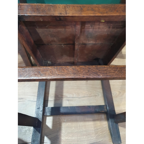 530 - A matched set of six antique oak Chairs with solid seats on squared supports and stretchers