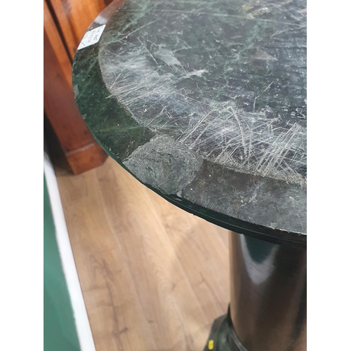 536 - A mottled green, pedestal three-piece marble Column on octagonal base , A/F, 1ft 6in Diam