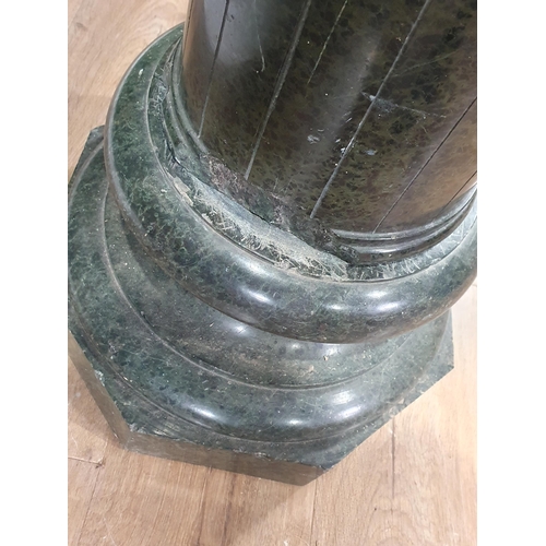 536 - A mottled green, pedestal three-piece marble Column on octagonal base , A/F, 1ft 6in Diam