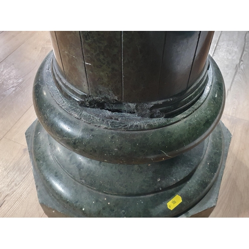 536 - A mottled green, pedestal three-piece marble Column on octagonal base , A/F, 1ft 6in Diam