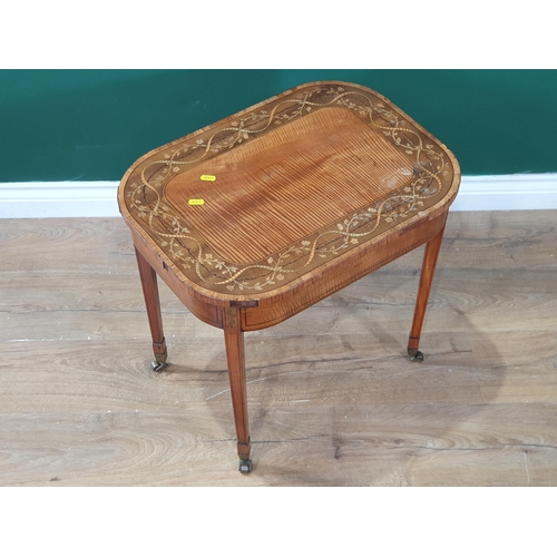 550 - An Edwardian satinwood Occasional Table of rounded rectangular form with floral inlaid and crossband... 