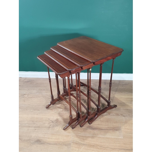 553 - An Edwardian mahogany quartetto of Tables with chequered stringing on turned supports (A/F)