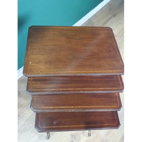 553 - An Edwardian mahogany quartetto of Tables with chequered stringing on turned supports (A/F)