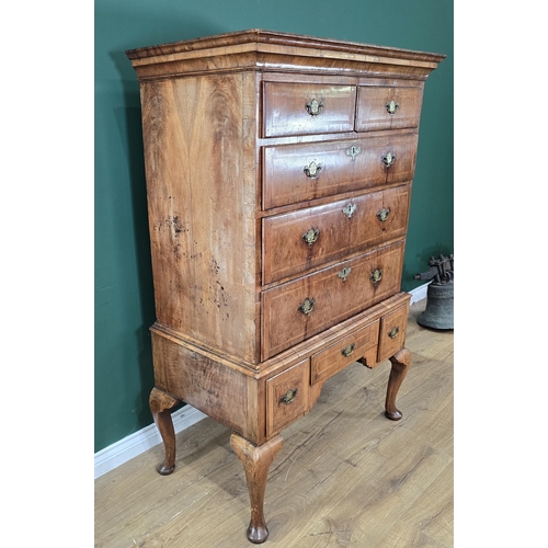 558 - An 18th Century walnut Chest on Stand, the moulded cornice above two short and three long drawers, t... 