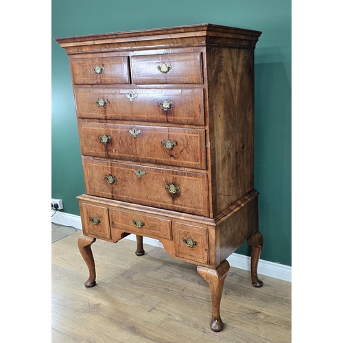 558 - An 18th Century walnut Chest on Stand, the moulded cornice above two short and three long drawers, t... 