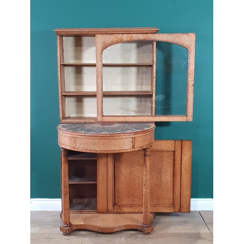 559 - A 19th Century maple demi-lune Side Cabinet, the top with glazed sliding door enclosing fitted shelv... 