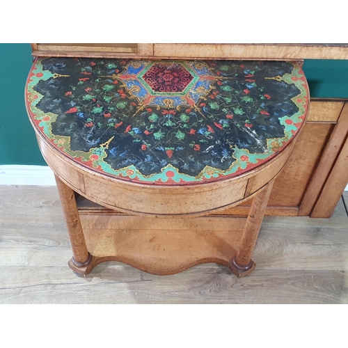 559 - A 19th Century maple demi-lune Side Cabinet, the top with glazed sliding door enclosing fitted shelv... 