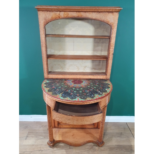 559 - A 19th Century maple demi-lune Side Cabinet, the top with glazed sliding door enclosing fitted shelv... 