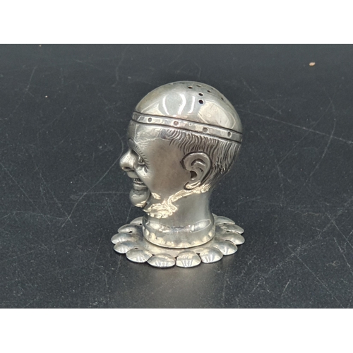 57 - A Victorian silver Pepperette in the form of a clown's head with shaped collar, Birmingham 1896