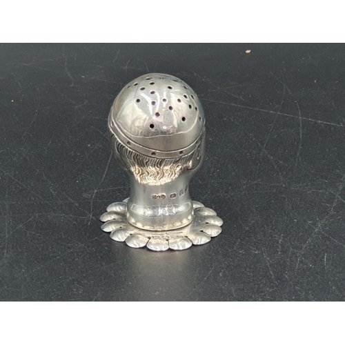 57 - A Victorian silver Pepperette in the form of a clown's head with shaped collar, Birmingham 1896