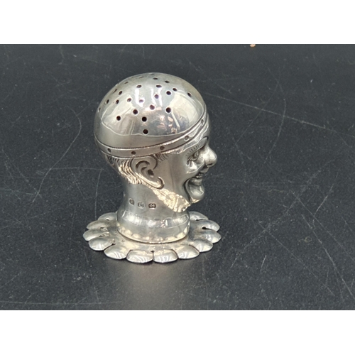 57 - A Victorian silver Pepperette in the form of a clown's head with shaped collar, Birmingham 1896