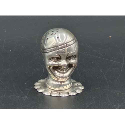 57 - A Victorian silver Pepperette in the form of a clown's head with shaped collar, Birmingham 1896