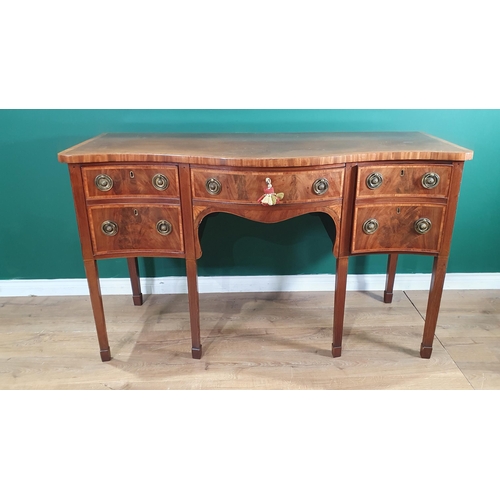 586 - A Georgian mahogany serpentine Sideboard, crossbanded in satinwood, fitted frieze drawer, a double d... 