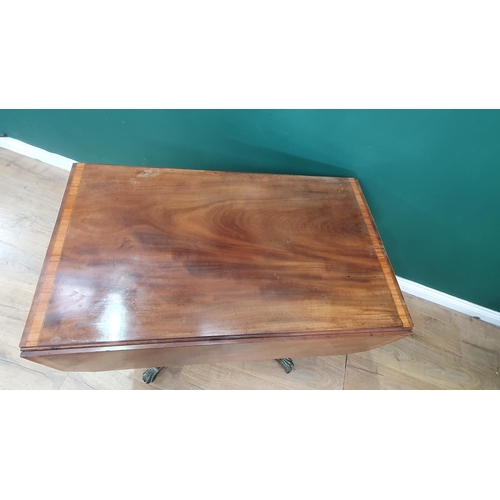 594 - A 19th Century mahogany and satinwood crossbanded Pembroke Table fitted two frieze drawers, raised o... 