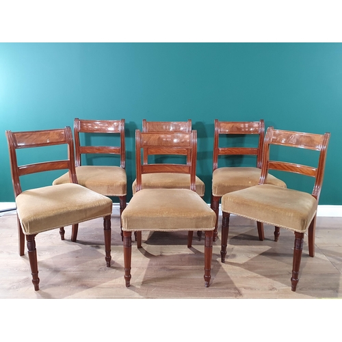 616 - A set of six 19th Century mahogany Dining Chairs with scrolled bar backs, stuff-over seats on ring t... 