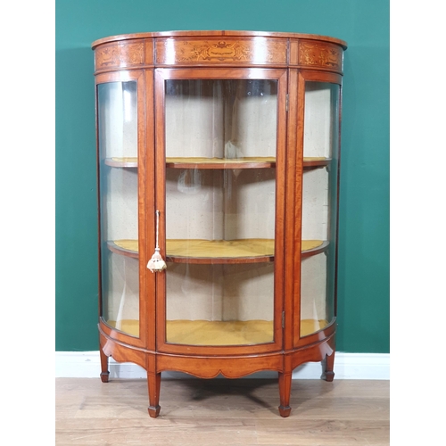 622 - An Edwardian satinwood demi-lune glazed Display Cabinet with fan inlaid top above a classical frieze... 