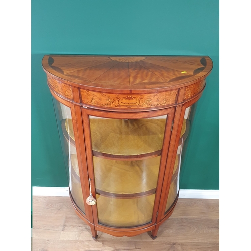 622 - An Edwardian satinwood demi-lune glazed Display Cabinet with fan inlaid top above a classical frieze... 