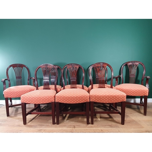 632 - A set of eight 19th Century mahogany Dining Chairs the oval framed backs having pierced splats with ... 