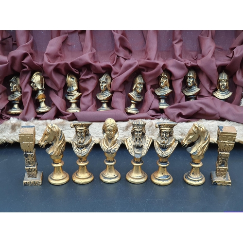 640 - A 1960's Craftsman made Chess Set with white and gilt metal Shakespearian type figures, in plush cov... 