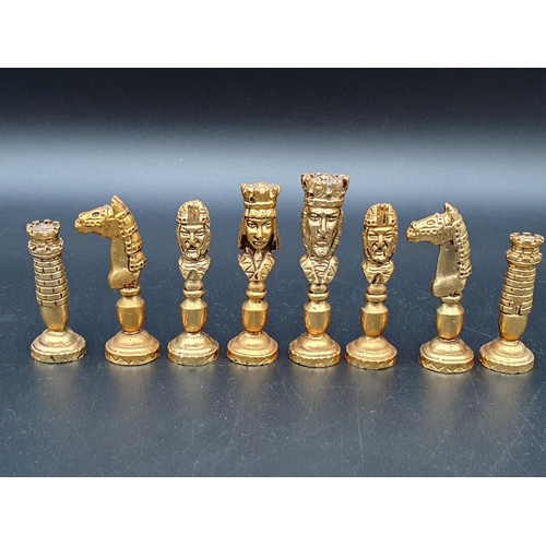 641 - A 1960's Craftsman made Chess Set with white and gilt metal Shakespearian type figures, in plush cov... 