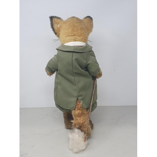 647 - A Steiff Fox in green Jacket, Pantaloons and red Waistcoat with button in ear 14 1/2in H