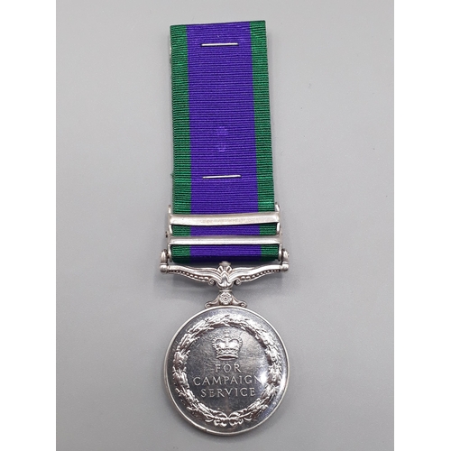 688 - Campaign Service Medal with 'Radfan' and 'Borneo' Clasps engraved to 23834513 Pte. G.W.N. McRoberts,... 