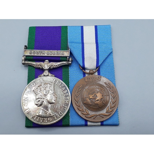 689 - Two; Campaign Service Medal with 'South Arabia' Clasp and UN 'Cyprus' Medal engraved to 23846498 Tro... 