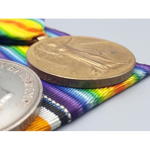 718 - Pair; British War and Victory Medal engraved to S40263 Lance Corporal L. Garfirth, 14th Battalion Ar... 