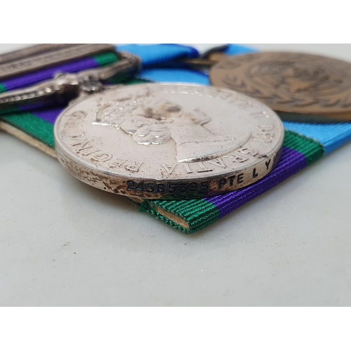 728 - Two; Campaign Service Medal with 'South Arabia' and 'Northern Ireland' Clasps and UN Medal engraved ... 