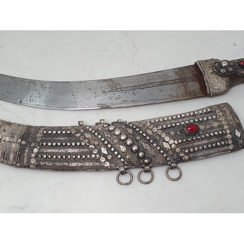 750 - A Saudi Arabian Wahabite Dagger of large proportions with finely worked eastern silver decoration, 2... 