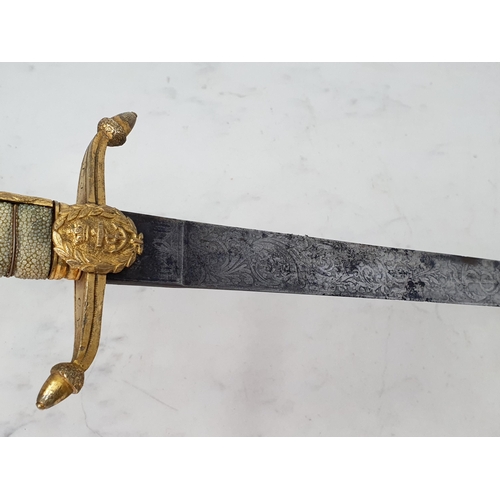 751 - A Victorian Royal Navy Midshipman's Dirk with shagreen grip in brass mounted leather scabbard 22 3/4... 