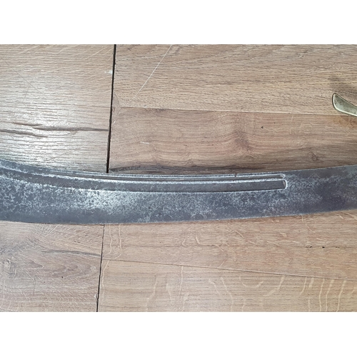 759 - A 19th Century Chinese brass Scimitar with fullered blade and brass S-shaped guard 3ft 6in L overall