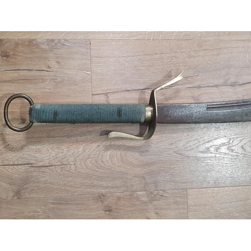 759 - A 19th Century Chinese brass Scimitar with fullered blade and brass S-shaped guard 3ft 6in L overall