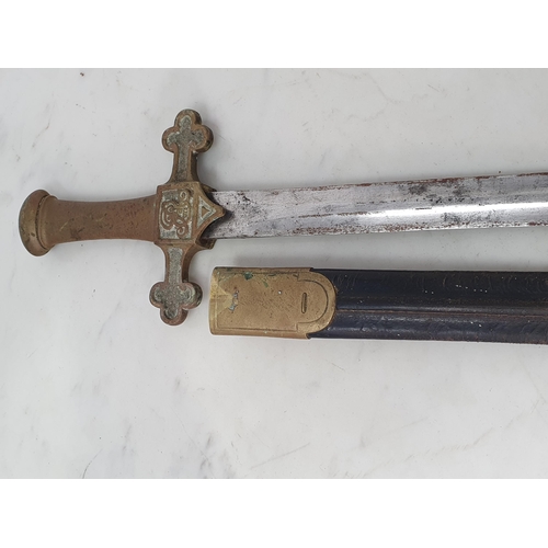 760 - An Edward VII British Army Bandsman's Sword by Mole with brass mounted leather scabbard 19in L