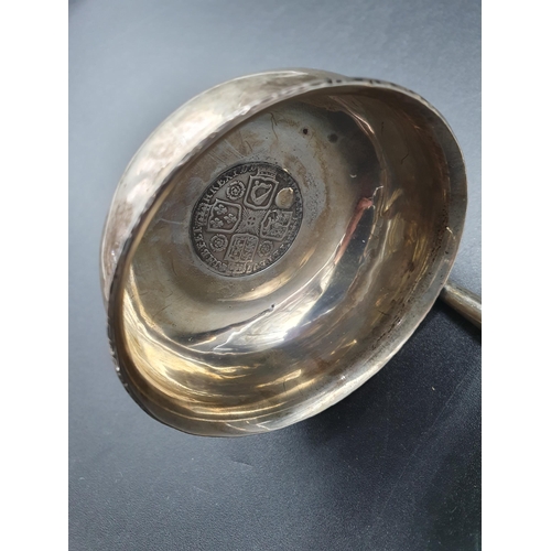 77 - A Georgian Toddy Ladle with coin inset bowl, engraved initials, baluster turned wood handle, and a G... 