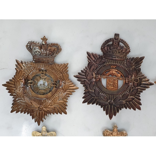 792 - Six other ranks Helmet Plates including Bedfordshire Regiment, Royal Guernsey Light Infantry, The Sc... 