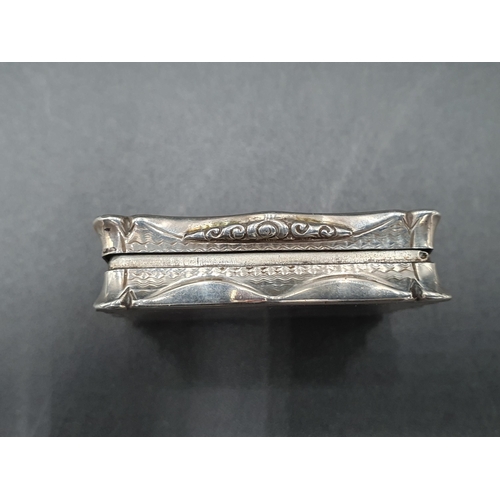 80 - A Victorian silver rectangular Vinaigrette with engine turning and vacant cartouche, scroll pierced ... 