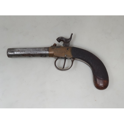 831 - A 19th Century 11mm percussion Pistol with scroll engraved brass action and engraved walnut stock 7i... 