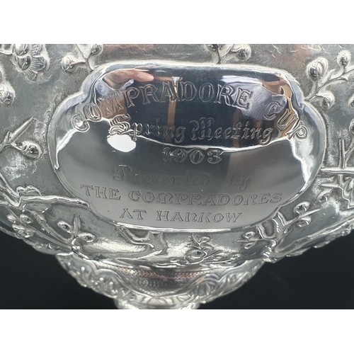 91 - An Impressive Chinese Silver Presentation Trophy with ornate flowering shrub and insect decoration, ... 