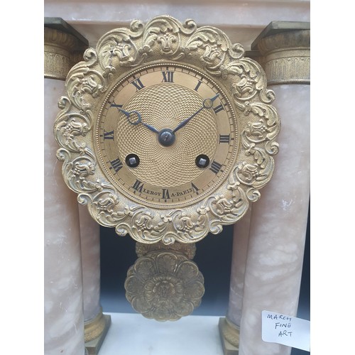 461 - A 19th Century French Portico Clock with gilt-metal drum dial having engine turned centre and floral... 