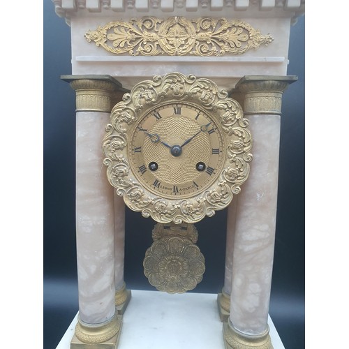 461 - A 19th Century French Portico Clock with gilt-metal drum dial having engine turned centre and floral... 