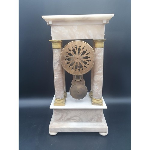 461 - A 19th Century French Portico Clock with gilt-metal drum dial having engine turned centre and floral... 