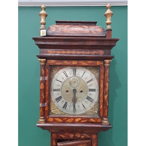 463 - A reproduction marquetry Longcase Clock with square brass dial, with silvered chapter ring, inscribe... 