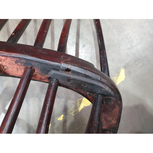 493 - A 19th Century ash stick back Elbow Chair with early black paint remnants on turned supports united ... 